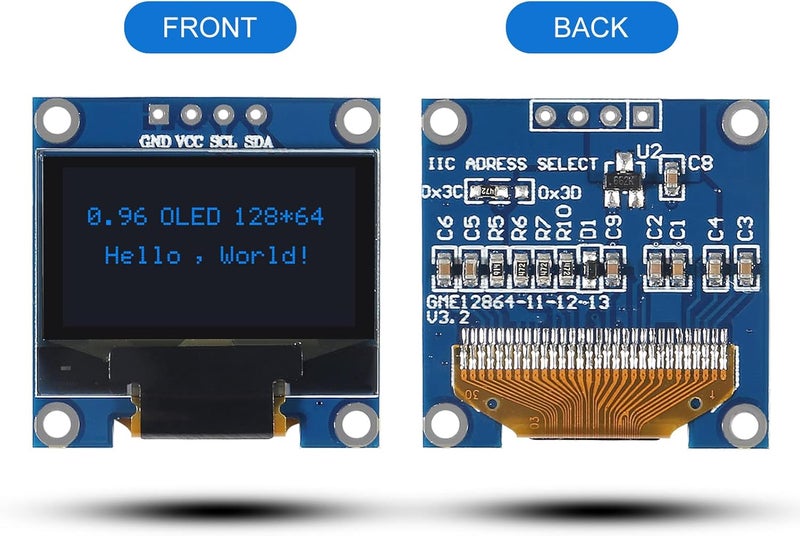 AiTrip وحدة عرض OLED I2C IIC بحجم 0.96 بوصة 12864 128x64 بكسل SSD1306 شاشة OLED صغيرة ذات إضاءة ذاتية متوافقة مع Arduino Raspberry Pi (دبابيس غير ملحومة زرقاء) - Image 2